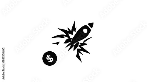 Silhouette Rocket and Money Bomb Icon Illustrating Sudden Financial Impact and Launch.