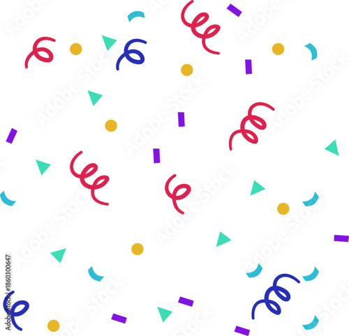 Confetti Background Icon. Multicolor confetti abstract background with a lot of falling pieces, isolated on a white background. congratulatory background with colored confetti and serpentine.