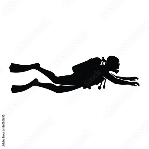 Scuba diver with underwater equipment vector.  silhouettes of scuba diver vector illustration
