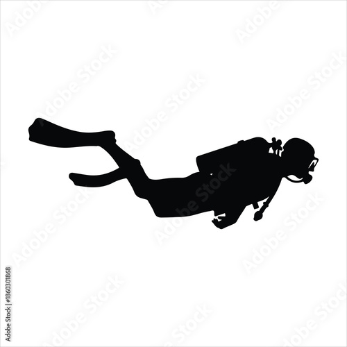 Scuba diver with underwater equipment vector.  silhouettes of scuba diver vector illustration