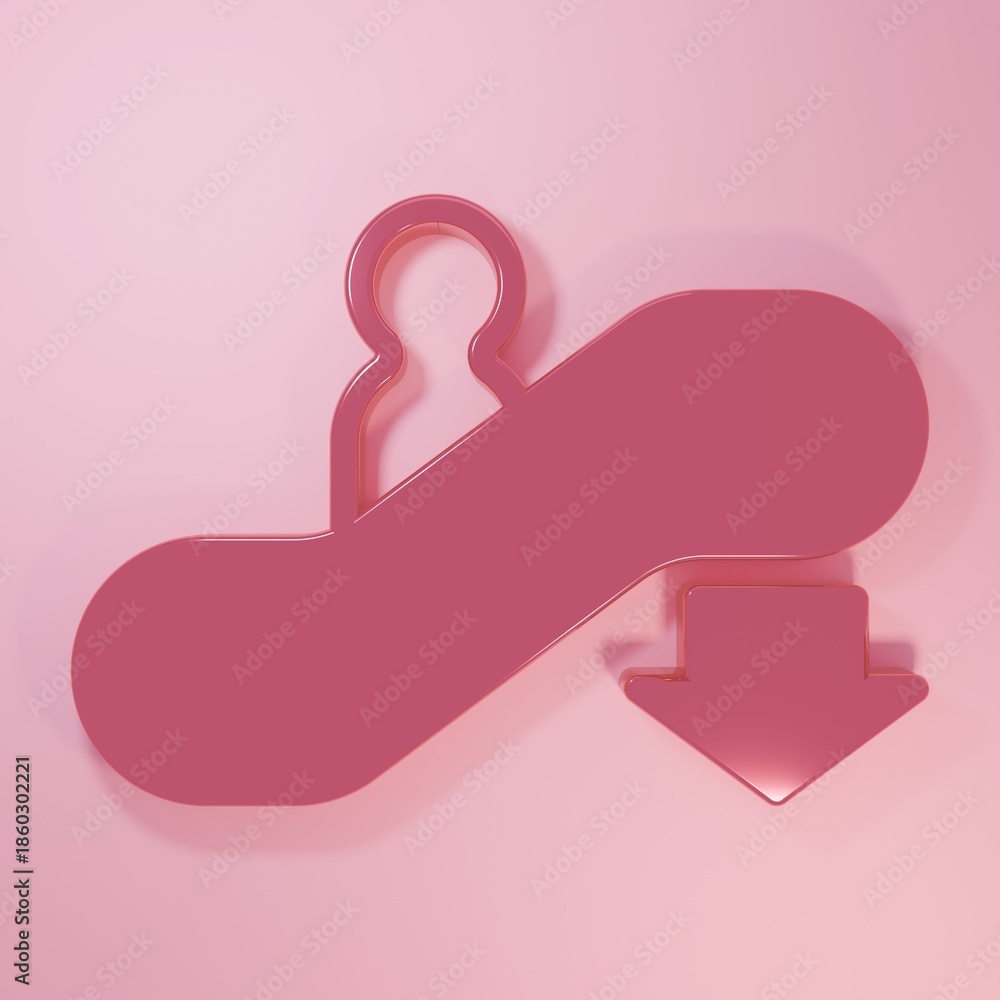 Fototapeta premium Pink Escalator down icon isolated on pink background. Minimalism concept. 3D render illustration
