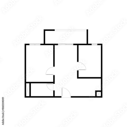 Black and White floor plan of a modern unfurnished house for your design. Suburban house vector blueprint. Architectural background