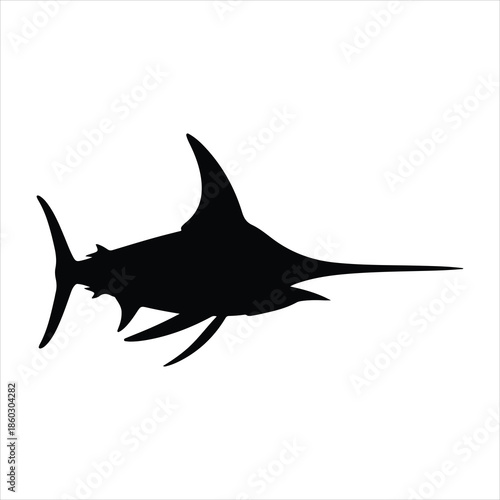 A collection of  swordfish silhouettes  illustrating vector on white background.  swordfish silhouette  and illustration isolated on white  background