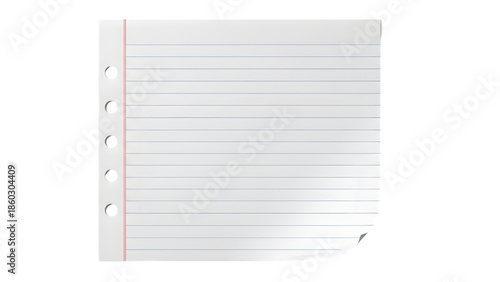 Blank Lined White Notebook Paper with Hole Punches and Curled Corner