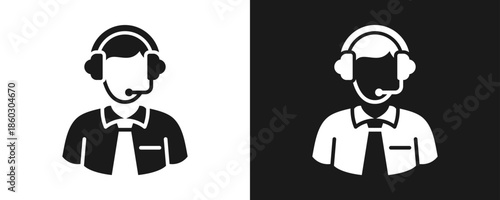 Customer Services Icon Set Glyph In White And Black Background
