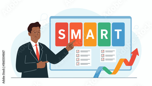 businessman presenting smart goals on a screen vector illustration
