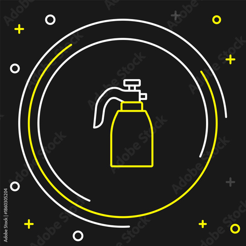 Line Garden sprayer for water, fertilizer, chemicals icon isolated on black background. Colorful outline concept. Vector