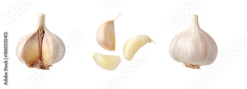 Garlic cloves preparation kitchen food photography culinary top view transparent background