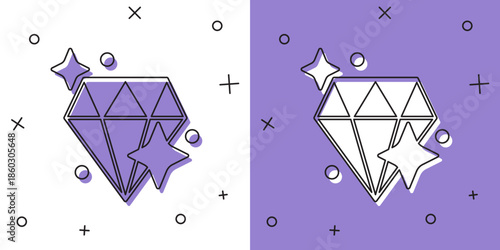 Set Diamond icon isolated on white and purple background. Jewelry symbol. Gem stone. Vector