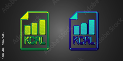 Green and blue Diet plan icon isolated on isolated on black background. Concept of fitness marathon, proper nutrition, healthy food, beautiful body, vegetables, slimming. Vector