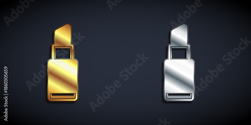 Gold and silver Lipstick icon isolated on black background. 8 March. International Happy Women Day. Long shadow style. Vector