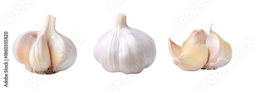 Garlic cloves on transparent background culinary focus food photography clean style