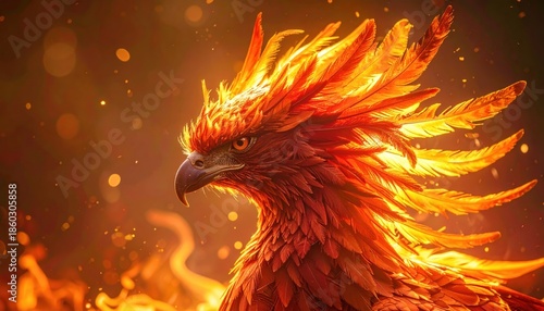 Fiery Phoenix Rising from Flames.