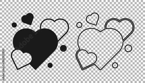 Black Heart icon isolated on transparent background. Romantic symbol linked, join, passion and wedding. Happy Valentines day. Vector