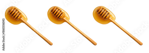 Honey dippers on a transparent background food photography minimalist style clean aesthetic