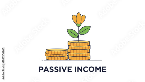 Passive Income Concept: Digital Illustration of Money and Growth on White Background