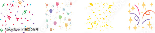 Confetti Background Icon set. Multicolor confetti abstract background with a lot of falling pieces, isolated on a white background. congratulatory background with colored confetti and serpentine.