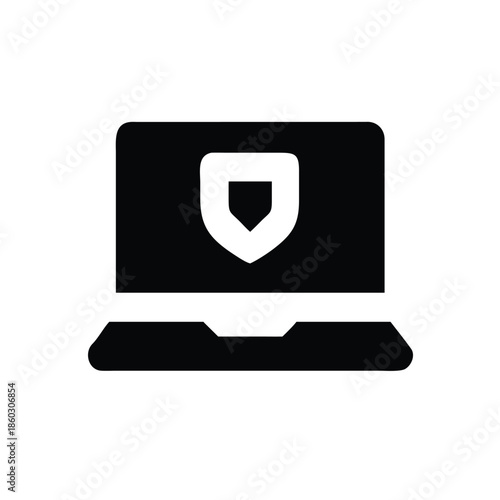 Modern Icon Laptop With Shield Symbol On Screen