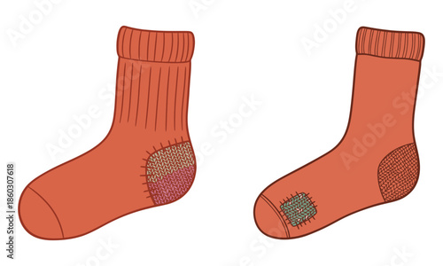 Orange socks with patches on the heel and toe