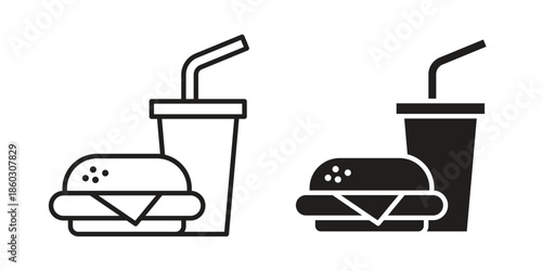 Hamburger soda icons. glyph icon vector on white background. Flat and line vector