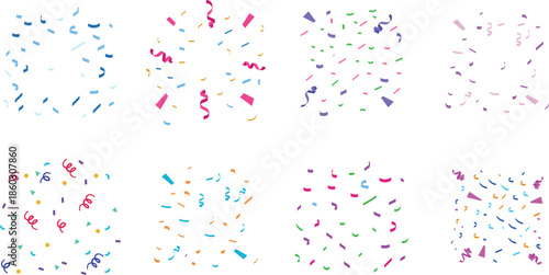 Confetti Background Icon set. Multicolor confetti abstract background with a lot of falling pieces, isolated on a white background. congratulatory background with colored confetti and serpentine.