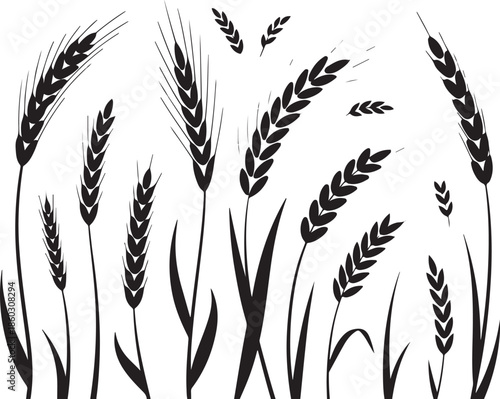 Collection of stylized wheat ear silhouettes