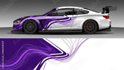 Sleek Purple Racing Sportscar with Dynamic Graphics and Aerodynamic Accents on Track.