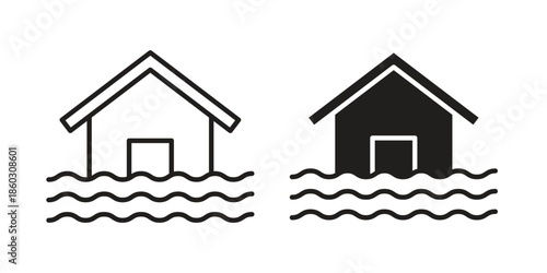 House flood icons. glyph icon vector on white background. Flat and line vector