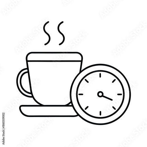 Outline Icon Coffee Cup And Clock Symbolizing Break