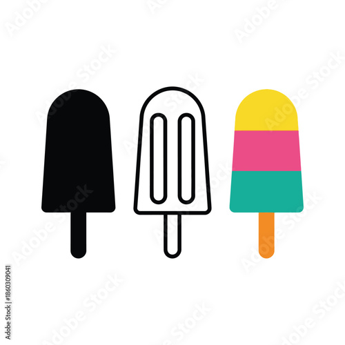 A colorful illustration showcasing three uniquely styled popsicles in a simple modern graphic design