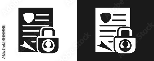 Privacy Policy Icon Set Glyph In White And Black Background