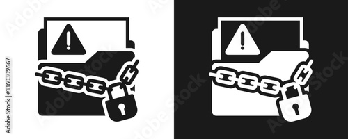 Confidential Folder Icon Set Glyph In White And Black Background