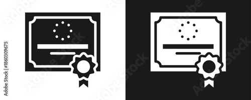 Certification Icon Set Glyph In White And Black Background