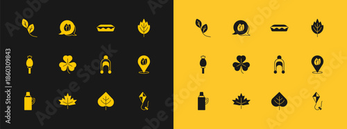 Set Leaf, Canadian maple leaf, Winter hat, Clover, Homemade pie, and icon. Vector