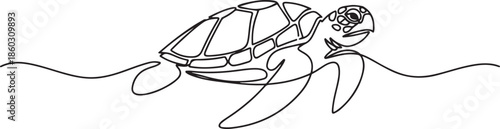 One single line drawing of big turtle for marine company logo identity. Adorable creature reptile animal mascot concept for conservation foundation. one line Icon drawing