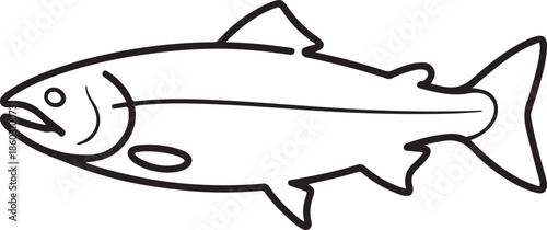 One single line drawing of big salmon for logo identity. Large lake fish mascot concept for fishing tournament icon. Continuous line draw design. one line Icon drawing