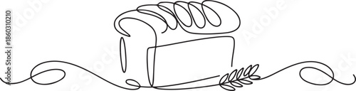 Single continuous line drawing of stylized online white bread shop logo label. Emblem bakery store concept. one line Icon drawing