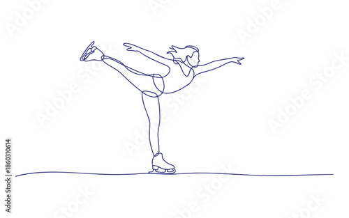 Graceful figure skater captured in a single line art illustration displaying balance and artistry.