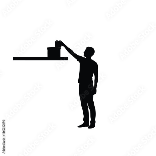 Man reaching for gift box on shelf in modern minimalist style
