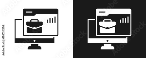 Online Business Icon Set Glyph In White And Black Background