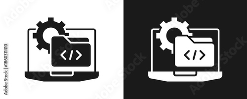 Software Development Icon Set Glyph In White And Black Background
