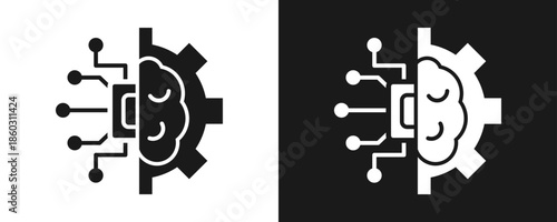 Artificial Intelligence  Icon Set Glyph In White And Black Background