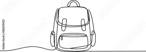 Single one line drawing of backpack for kindergarten student. Trendy school bag. Back to school minimalist, education concept. one line Icon drawing