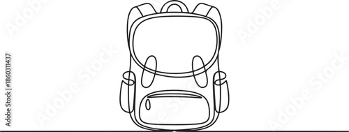 Single one line drawing of backpack for kindergarten student. Trendy school bag. Back to school minimalist, education concept. one line Icon drawing