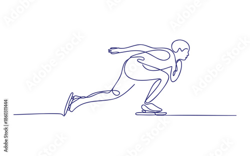 Dynamic continuous line art illustration of a speed skater in a powerful stride
