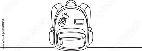 Single one line drawing of backpack for kindergarten student. Trendy school bag. Back to school minimalist, education concept. one line Icon drawing