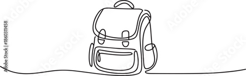 Single one line drawing of backpack for kindergarten student. Trendy school bag. Back to school minimalist, education concept. one line Icon drawing