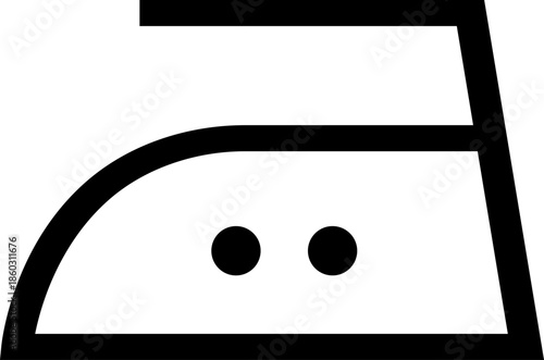 Iron silhouette symbol with two dots. Ironing temperature up to 150°C. The fabric can withstand heat and contact with the soleplate of an iron up to 150°C. Information on the garment label. Warning.