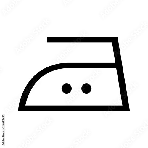 Iron silhouette symbol with two dots. Ironing temperature up to 150°C. The fabric can withstand heat and contact with the soleplate of an iron up to 150°C. Information on the garment label. Warning.