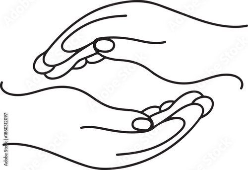 Two hands protection gesture. Single continuous line hand hold elements graphic icon. Simple one line doodle for education concept. one line Icon drawing